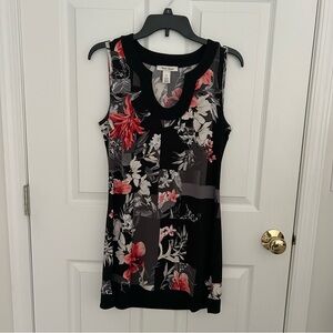 White House Black Market Floral Black and Red Sleeveless Tunic Top